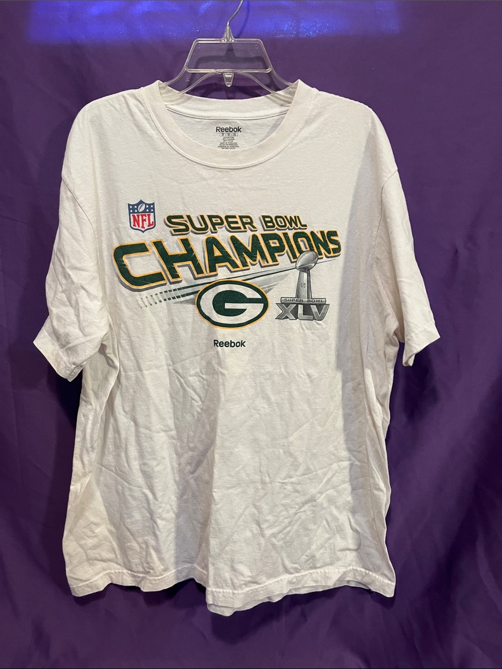 Reebok White Green Bay Packers Super Bowl Champions Tee